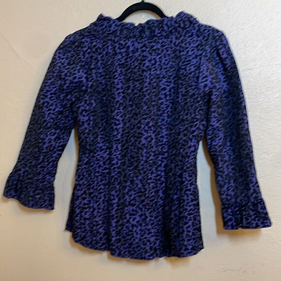Harve Benard Crinkle Blouse Goth 3/4 Sleeve Button Down Ruffle Detail Medium - Picture 4 of 13